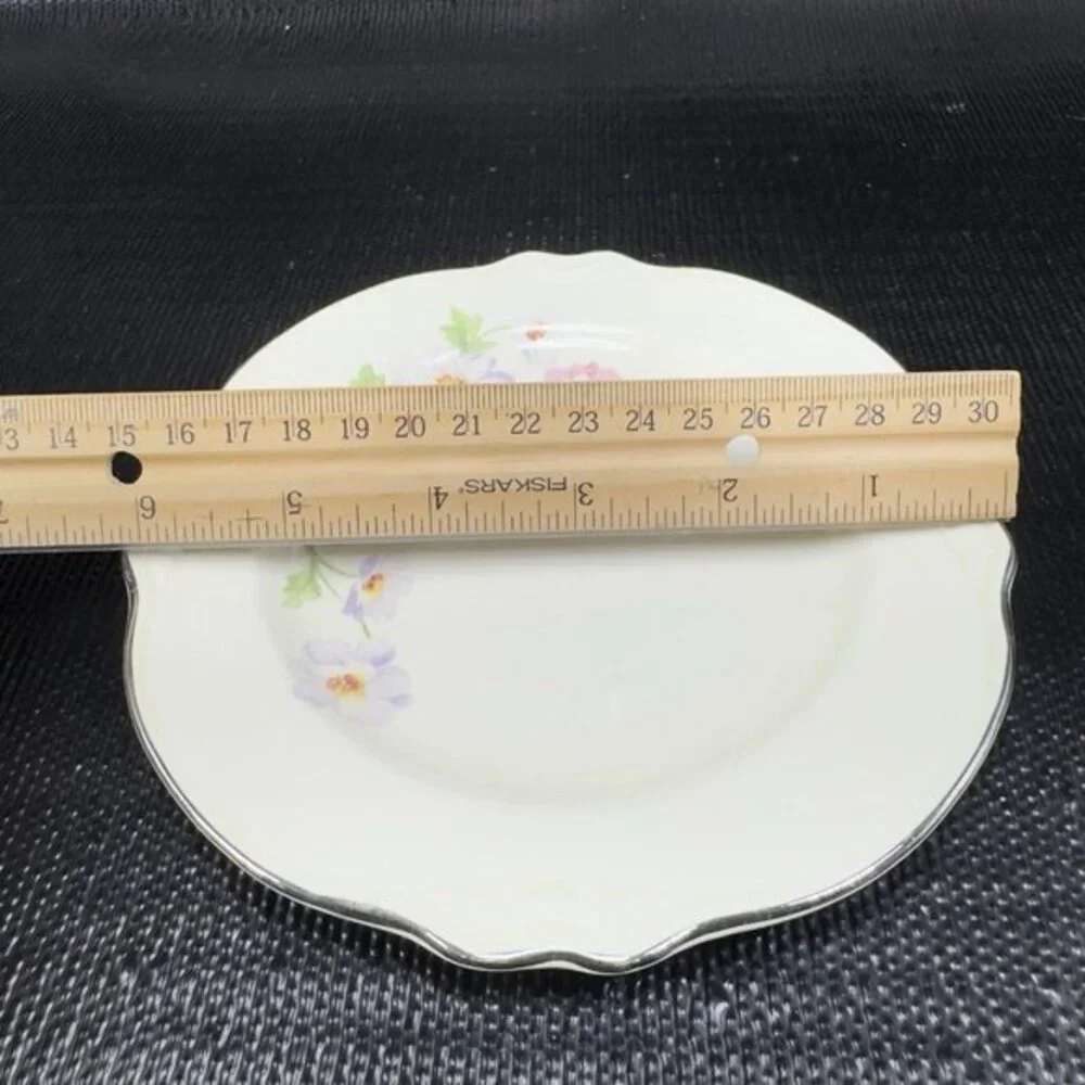Homer Laughlin Virginia Rose Platinum Trim USA Rose Floral 6inch Plate Dish Set3